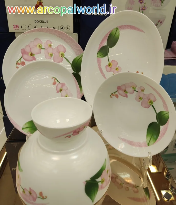 سرویس ۲۶ پارچه لومینارک مدل ارکید orchid صورتی رنگ فابریک و اصل فرانسه